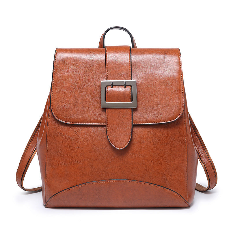 Oil wax leather women's backpack 2023 new style bag trendy simple Korean style fashion casual travel backpack one piece drop shipping