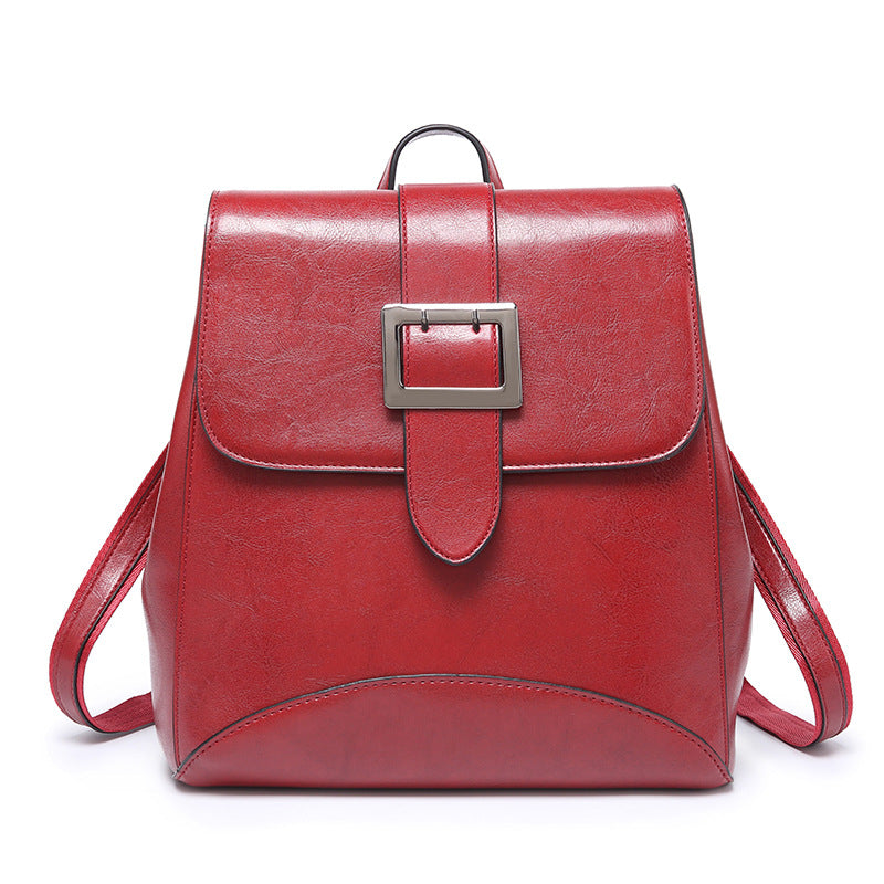 Oil wax leather women's backpack 2023 new style bag trendy simple Korean style fashion casual travel backpack one piece drop shipping