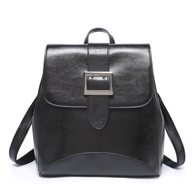 Oil wax leather women's backpack 2023 new style bag trendy simple Korean style fashion casual travel backpack one piece drop shipping
