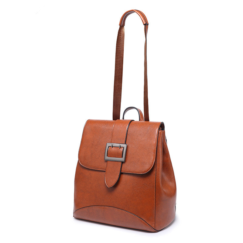 Oil wax leather women's backpack 2023 new style bag trendy simple Korean style fashion casual travel backpack one piece drop shipping