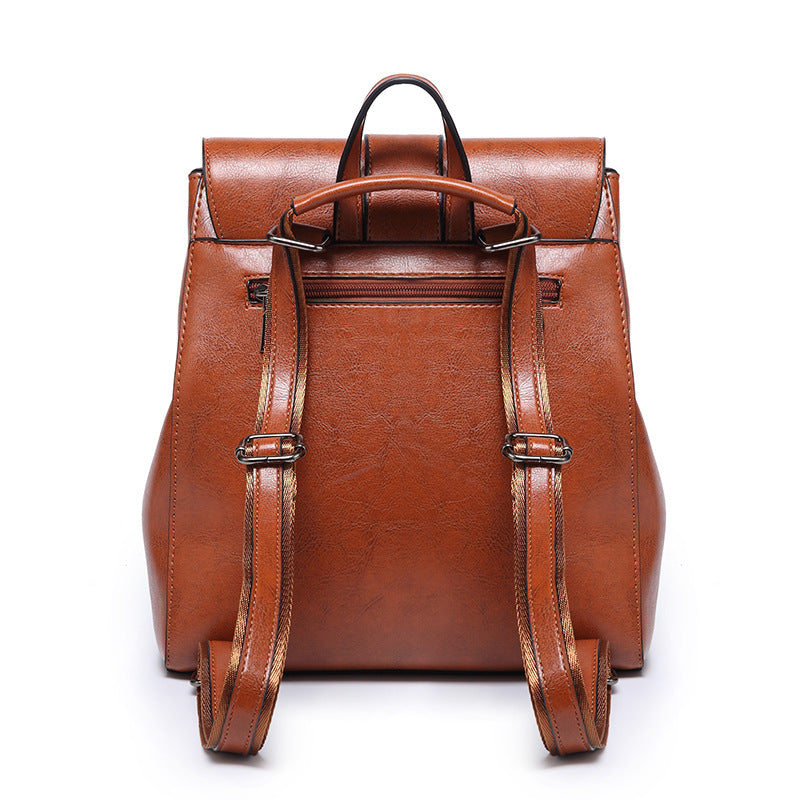 Oil wax leather women's backpack 2023 new style bag trendy simple Korean style fashion casual travel backpack one piece drop shipping