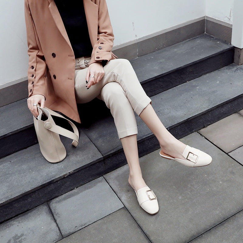 2024 new style baotou slippers for women summer outdoor lazy half slippers fashionable flat mules same style sandals for internet celebrities