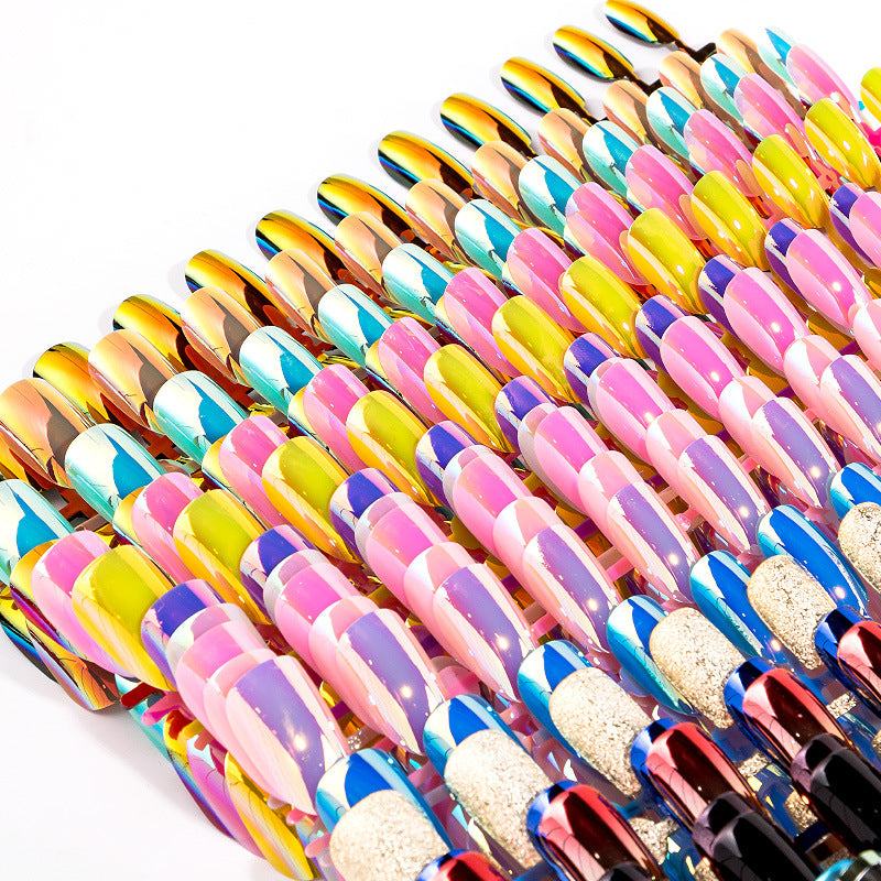 Zhifei manicure finished product 24 pieces of electroplated magic mirror Internet celebrity chameleon neon nail patches nail wear