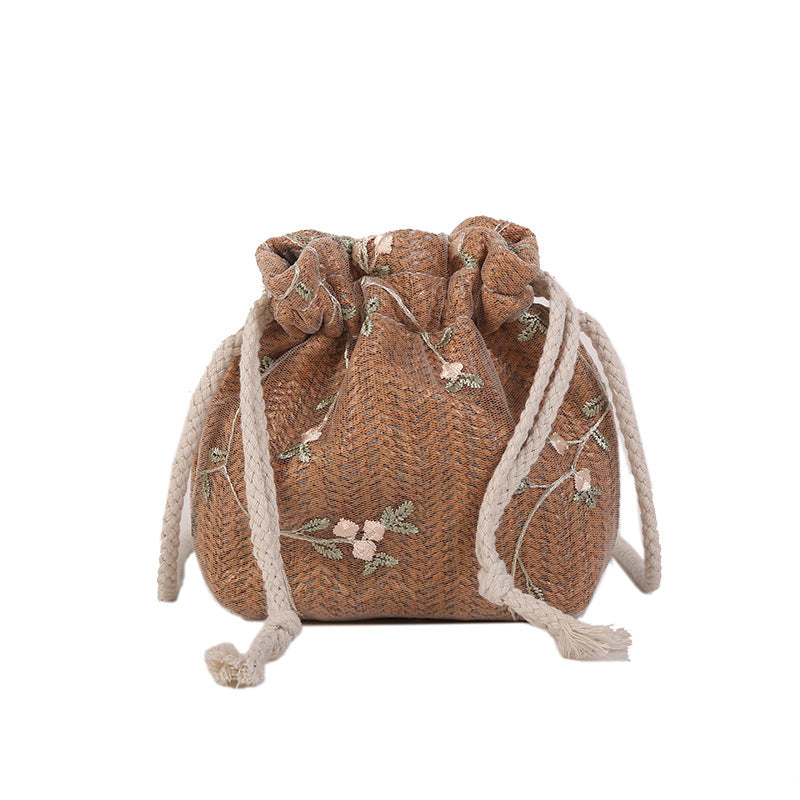 Woven bags for women 2022 new trendy fashion lace versatile ins drawstring bucket bag single shoulder crossbody straw bag