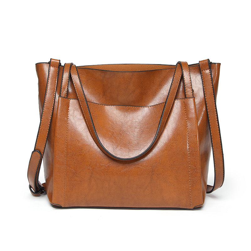 2023 spring and summer fashionable women's large bag single shoulder crossbody bag simple waxed leather handheld women's tote bag new foreign trade product
