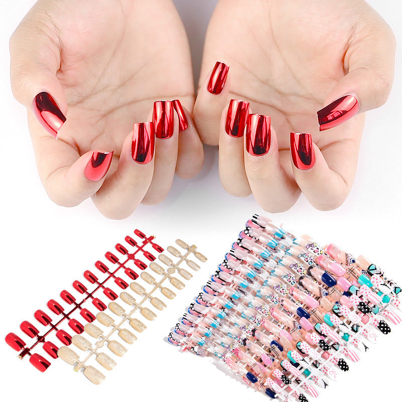 Zhifei manicure finished product 24 pieces of electroplated magic mirror Internet celebrity chameleon neon nail patches nail wear