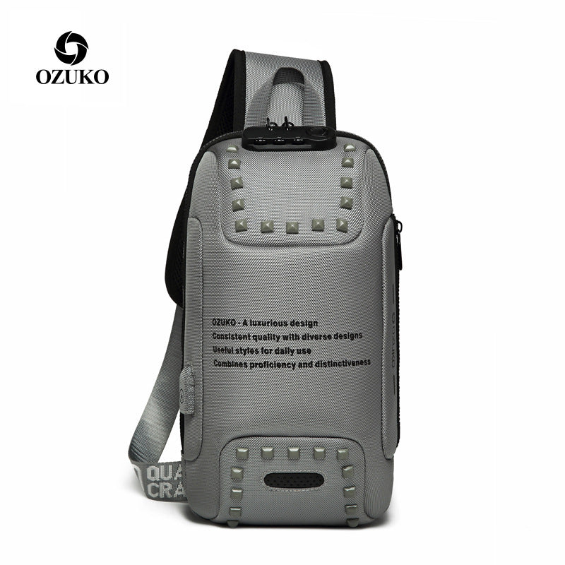 Ozuko men's trendy small chest bag outdoor sports men's crossbody bag casual waterproof Oxford cloth crossbody bag for men