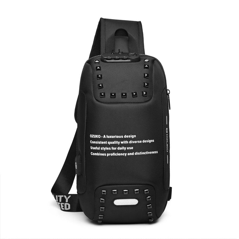 Ozuko men's trendy small chest bag outdoor sports men's crossbody bag casual waterproof Oxford cloth crossbody bag for men