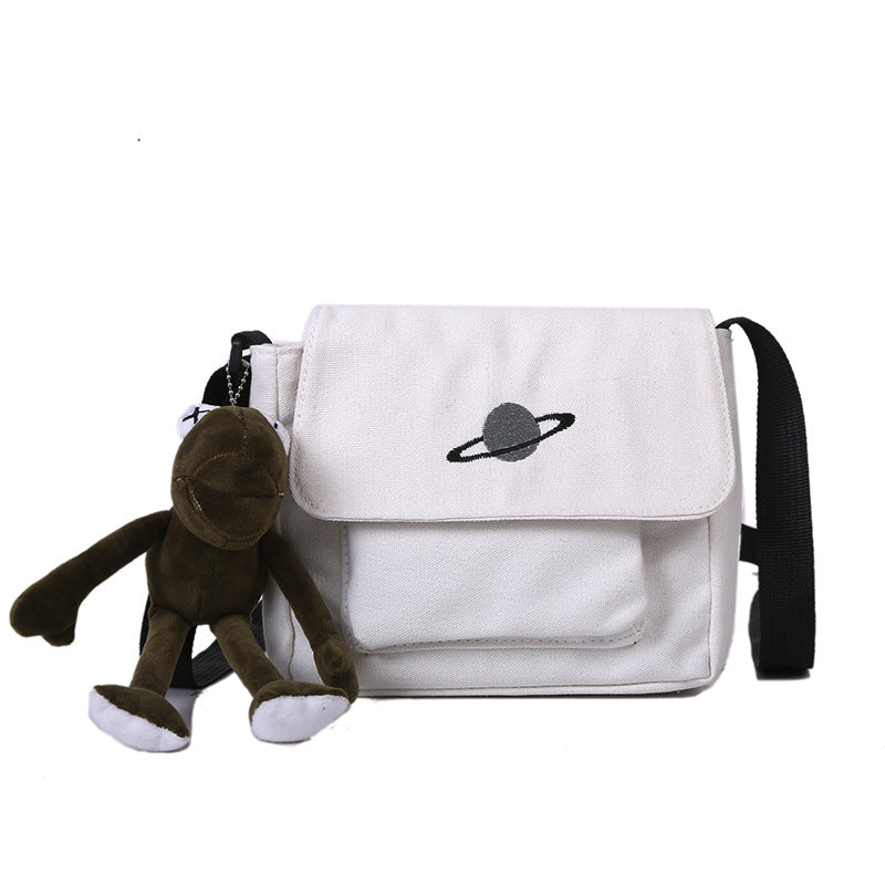 Korean ins canvas bag female student class crossbody bag Japanese style Harajuku wind planet tooling large capacity shoulder bag