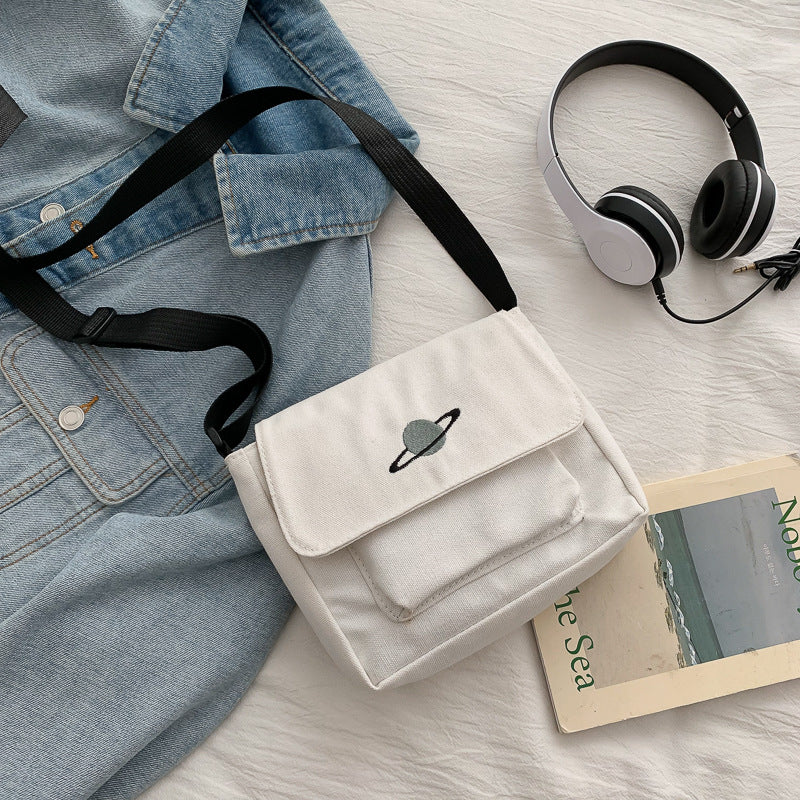 Korean ins canvas bag female student class crossbody bag Japanese style Harajuku wind planet tooling large capacity shoulder bag