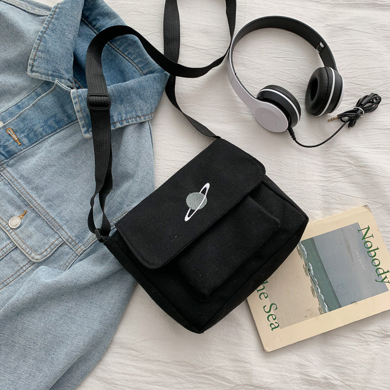 Korean ins canvas bag female student class crossbody bag Japanese style Harajuku wind planet tooling large capacity shoulder bag