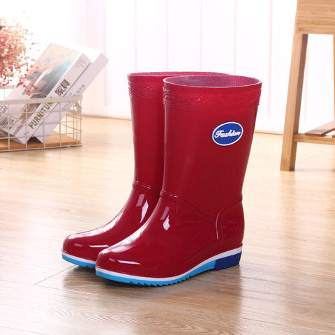 Heshengyuan middle-high rain boots women's short-tube water shoes water boots women's winter plus velvet warm non-slip waterproof plastic shoes women
