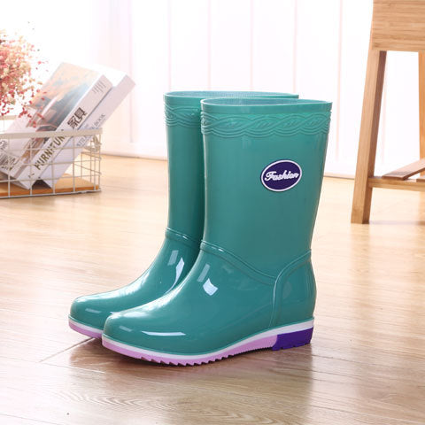 Heshengyuan middle-high rain boots women's short-tube water shoes water boots women's winter plus velvet warm non-slip waterproof plastic shoes women