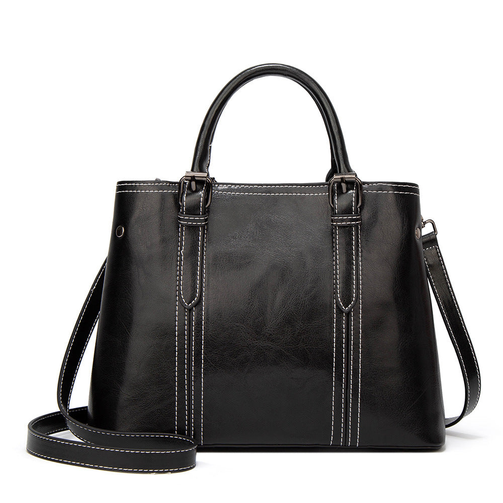 Bags 2023 Spring and Summer New Women's Bags European and American Fashion Retro Style Tote Bag Hand-held Shoulder Oil Wax Crossbody Bag Trendy