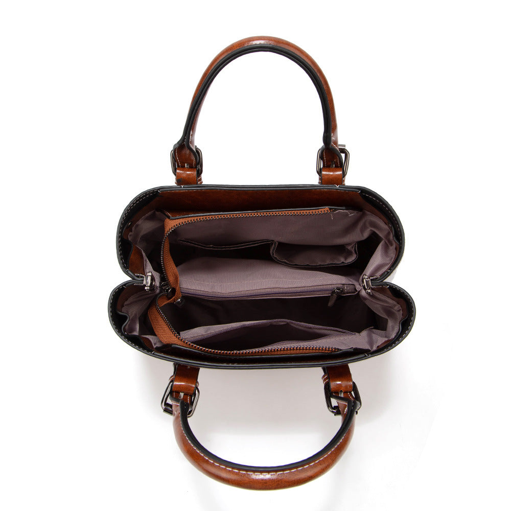 Bags 2023 Spring and Summer New Women's Bags European and American Fashion Retro Style Tote Bag Hand-held Shoulder Oil Wax Crossbody Bag Trendy
