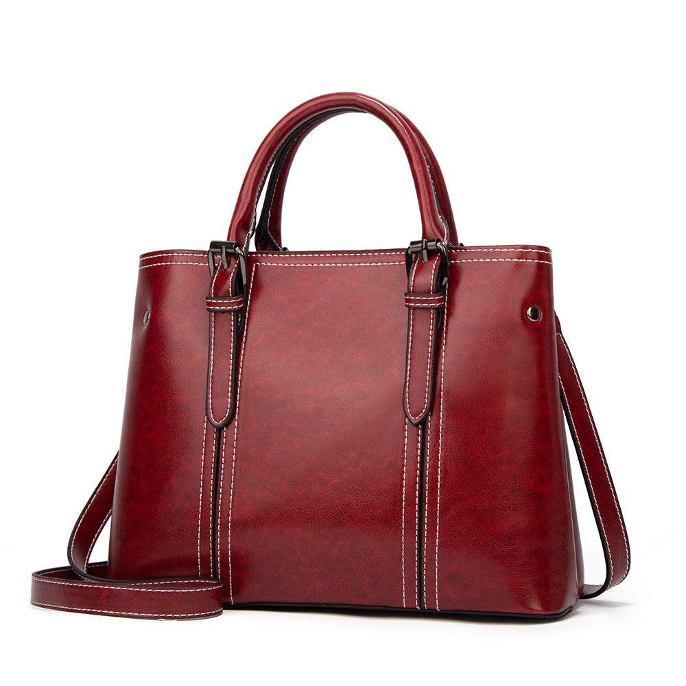 Bags 2023 Spring and Summer New Women's Bags European and American Fashion Retro Style Tote Bag Hand-held Shoulder Oil Wax Crossbody Bag Trendy