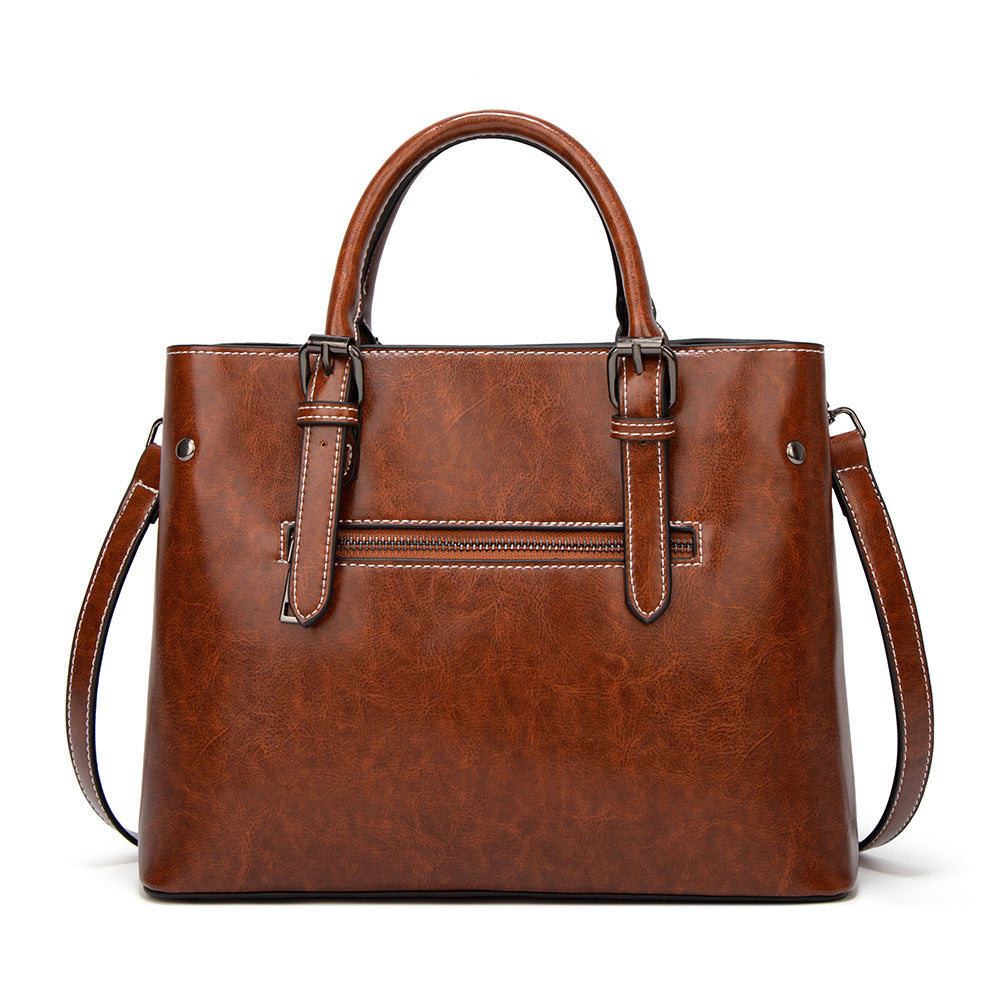 Bags 2023 Spring and Summer New Women's Bags European and American Fashion Retro Style Tote Bag Hand-held Shoulder Oil Wax Crossbody Bag Trendy