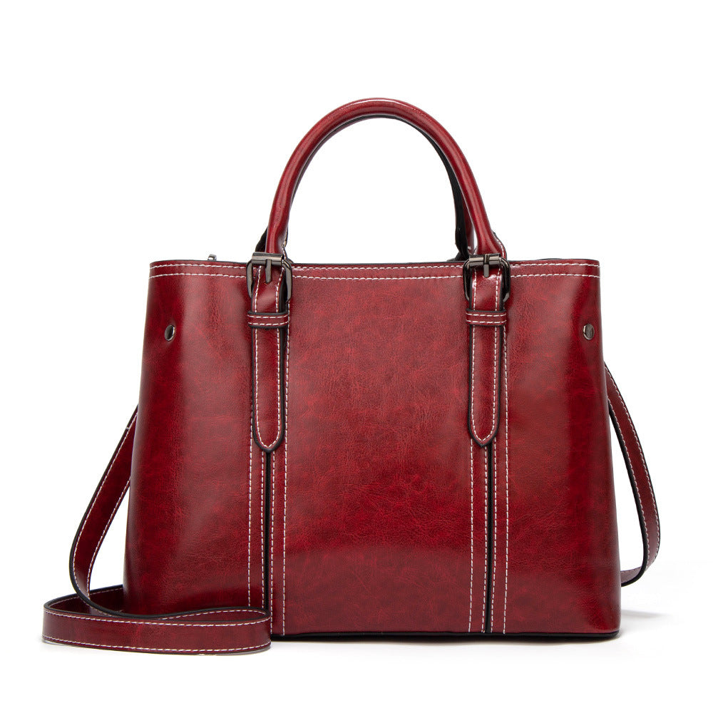Bags 2023 Spring and Summer New Women's Bags European and American Fashion Retro Style Tote Bag Hand-held Shoulder Oil Wax Crossbody Bag Trendy