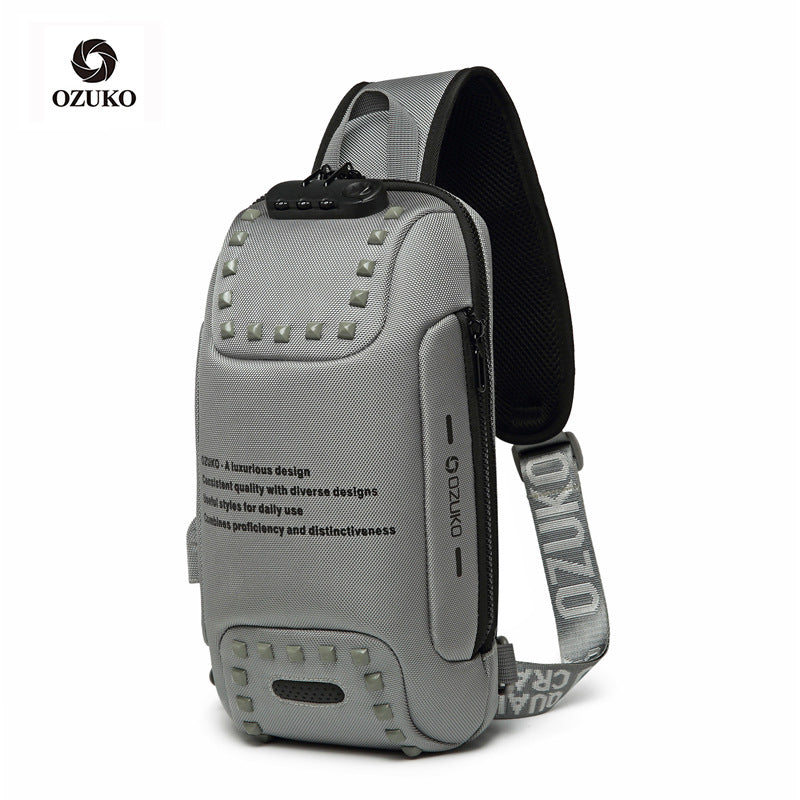 Ozuko men's trendy small chest bag outdoor sports men's crossbody bag casual waterproof Oxford cloth crossbody bag for men