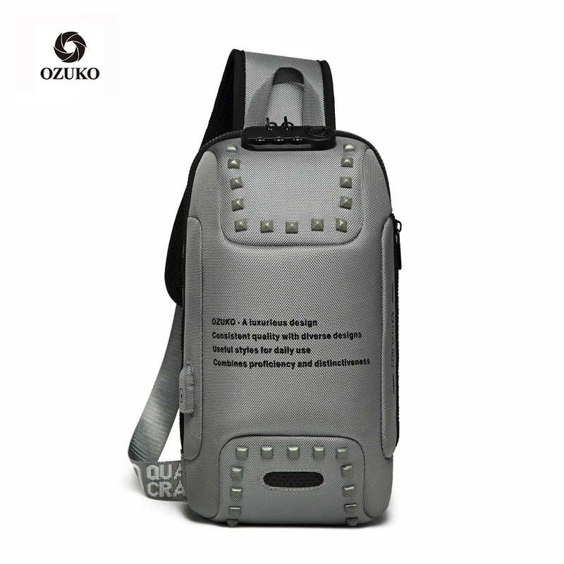 Ozuko men's trendy small chest bag outdoor sports men's crossbody bag casual waterproof Oxford cloth crossbody bag for men