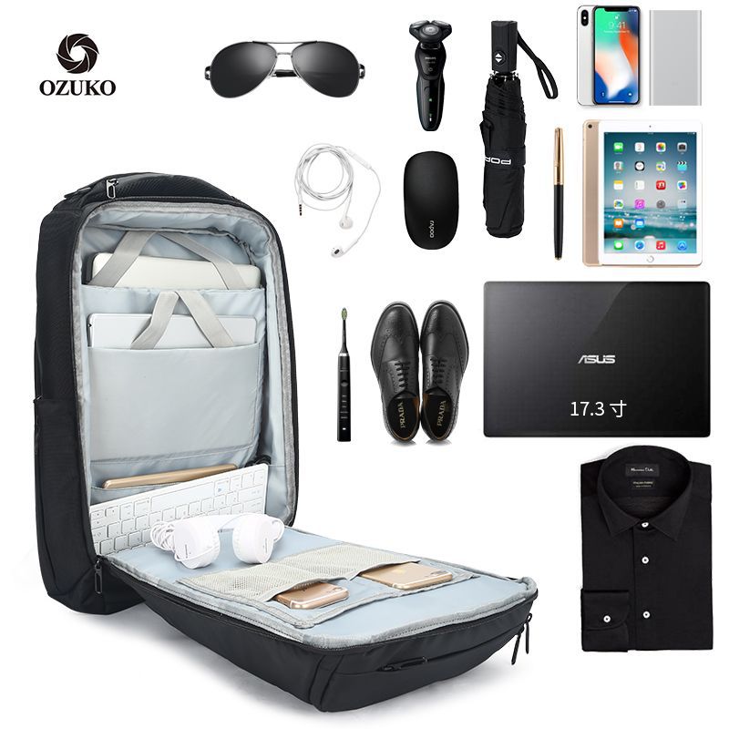 ozuko new business backpack men's outdoor multi-functional travel bag cross-border waterproof 17-inch computer backpack