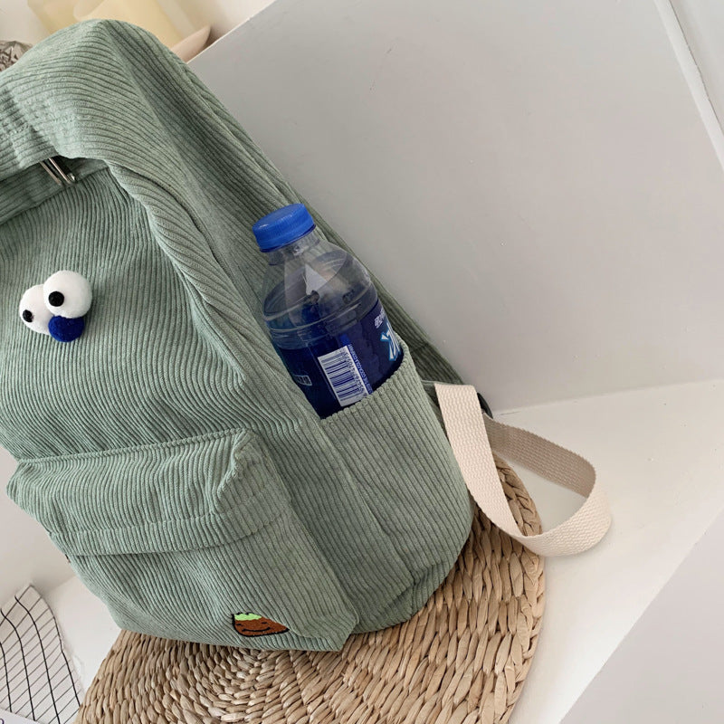 Corduroy backpack women's 2020 new trendy Korean version student campus backpack high school college student school bag