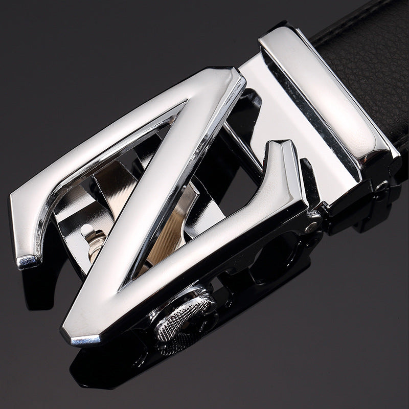 Belt men's genuine leather automatic buckle trousers belt for young and middle-aged students Korean version of the trendy business all-match pure cowhide belt for men