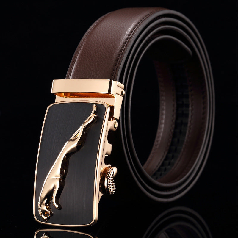 Belt men's genuine leather automatic buckle trousers belt for young and middle-aged students Korean version of the trendy business all-match pure cowhide belt for men