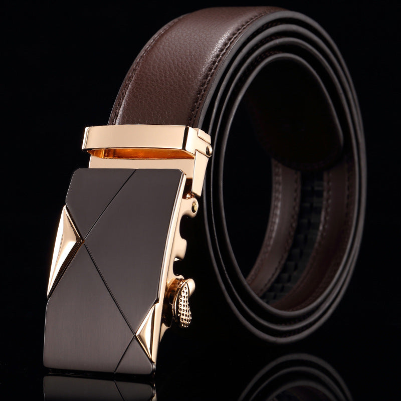 Belt men's genuine leather automatic buckle trousers belt for young and middle-aged students Korean version of the trendy business all-match pure cowhide belt for men