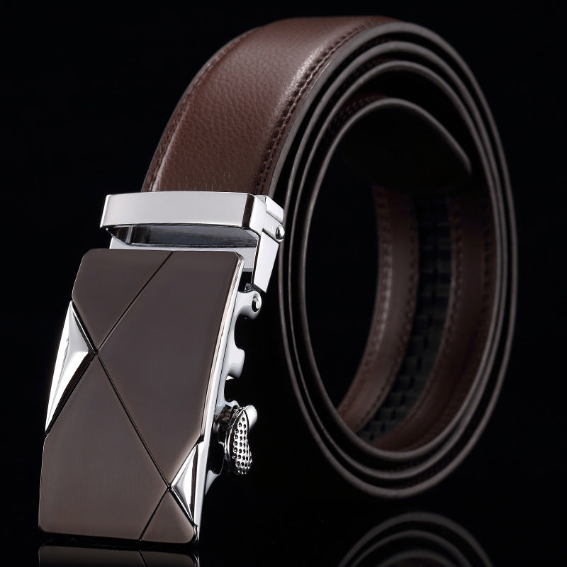 Belt men's genuine leather automatic buckle trousers belt for young and middle-aged students Korean version of the trendy business all-match pure cowhide belt for men