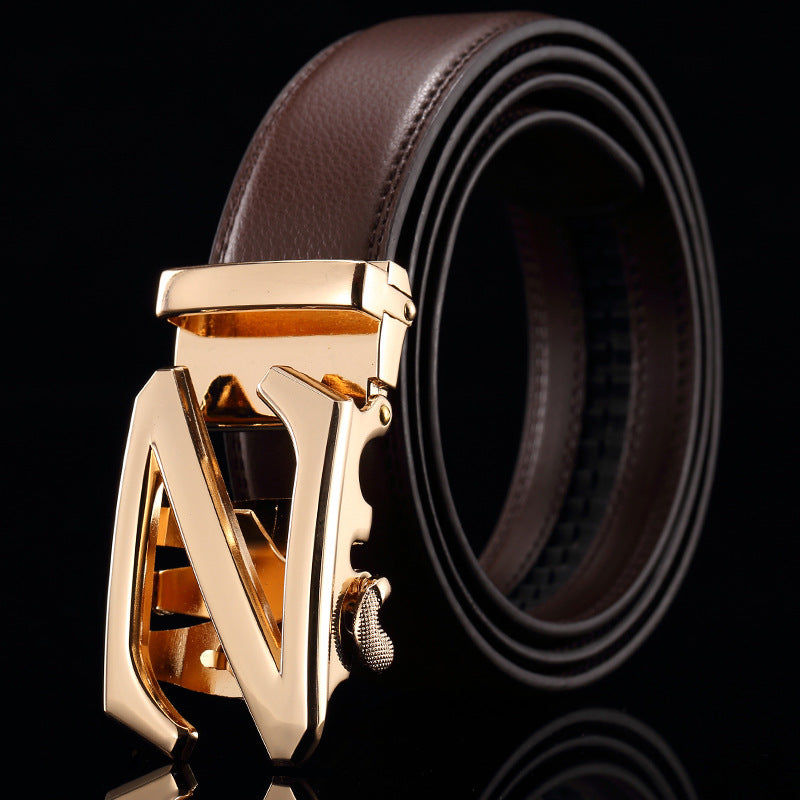 Belt men's genuine leather automatic buckle trousers belt for young and middle-aged students Korean version of the trendy business all-match pure cowhide belt for men