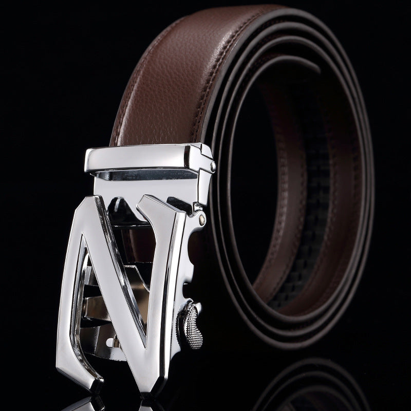 Belt men's genuine leather automatic buckle trousers belt for young and middle-aged students Korean version of the trendy business all-match pure cowhide belt for men