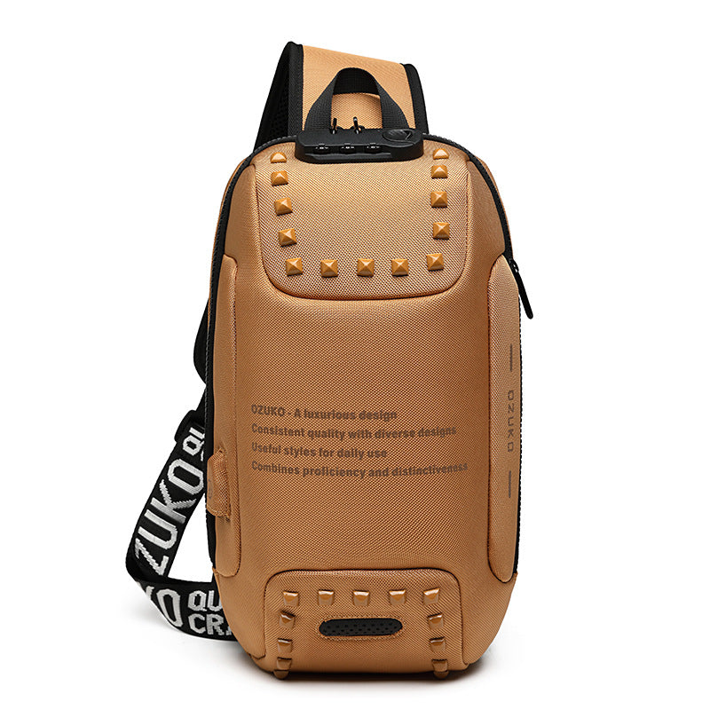 Ozuko men's trendy small chest bag outdoor sports men's crossbody bag casual waterproof Oxford cloth crossbody bag for men