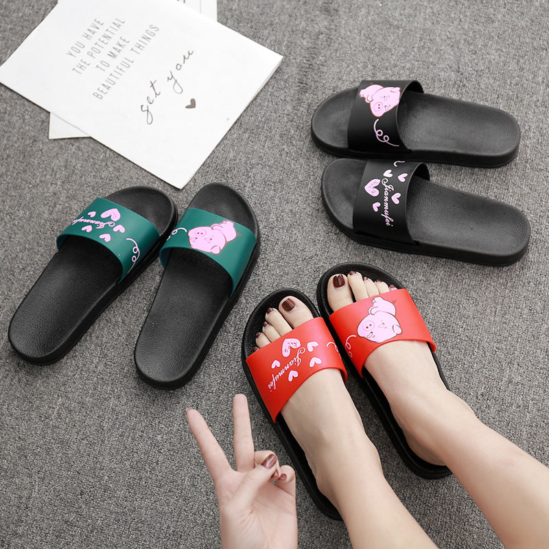 2022 Cartoon Pig Indoor and Outdoor Sandals and Slippers Women's Japanese Version Flat Non-slip Soft Bottom Bathroom Ladies Cute Flip Flops