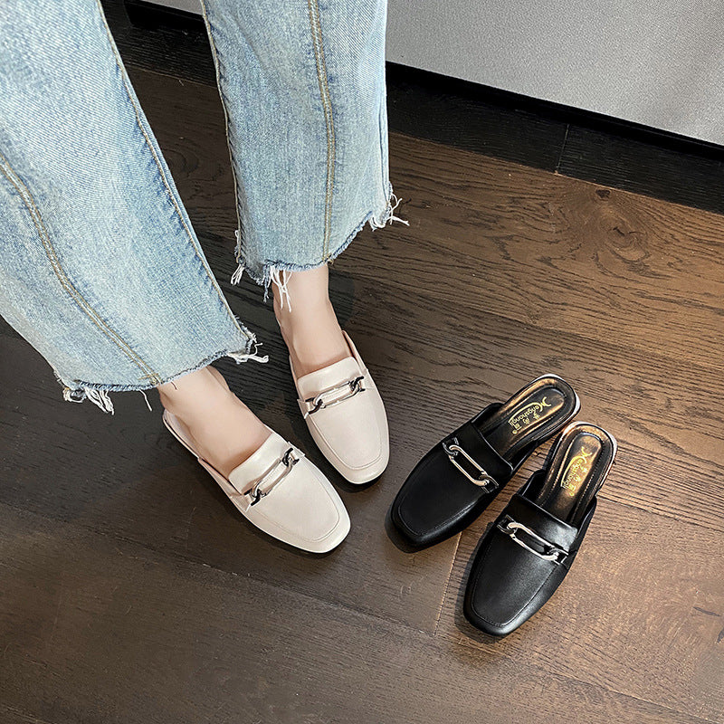 Baotou half slippers women's outerwear fashion 2023 new summer thick heel half slippers summer sandals flat women's trendy shoes