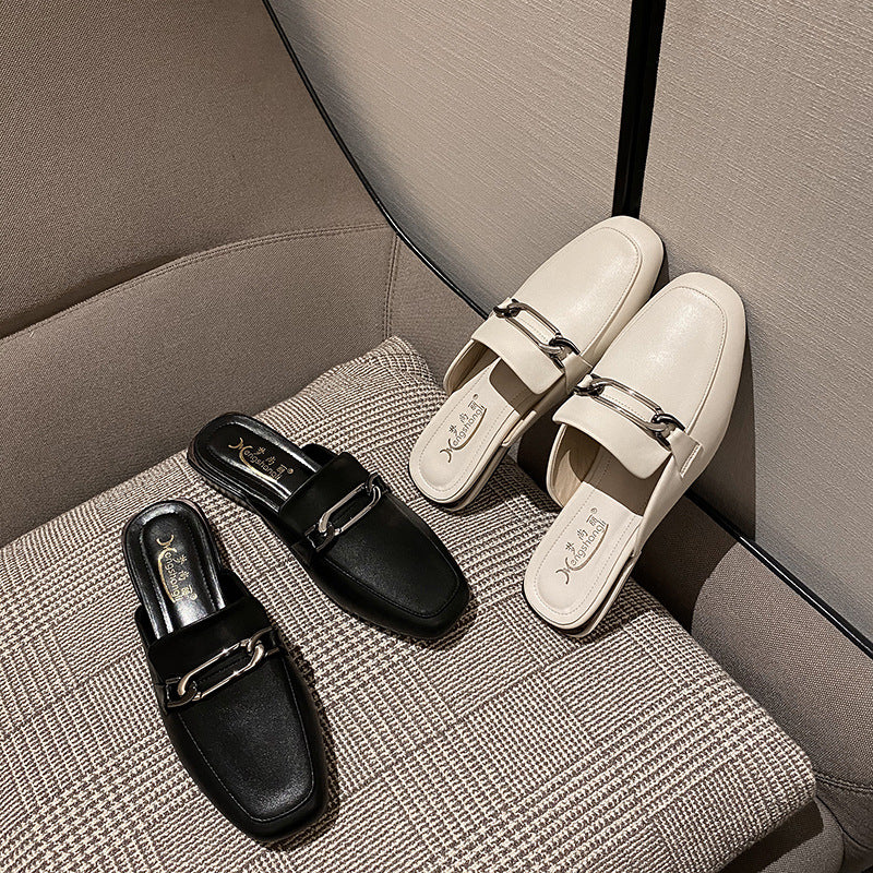 Baotou half slippers women's outerwear fashion 2023 new summer thick heel half slippers summer sandals flat women's trendy shoes