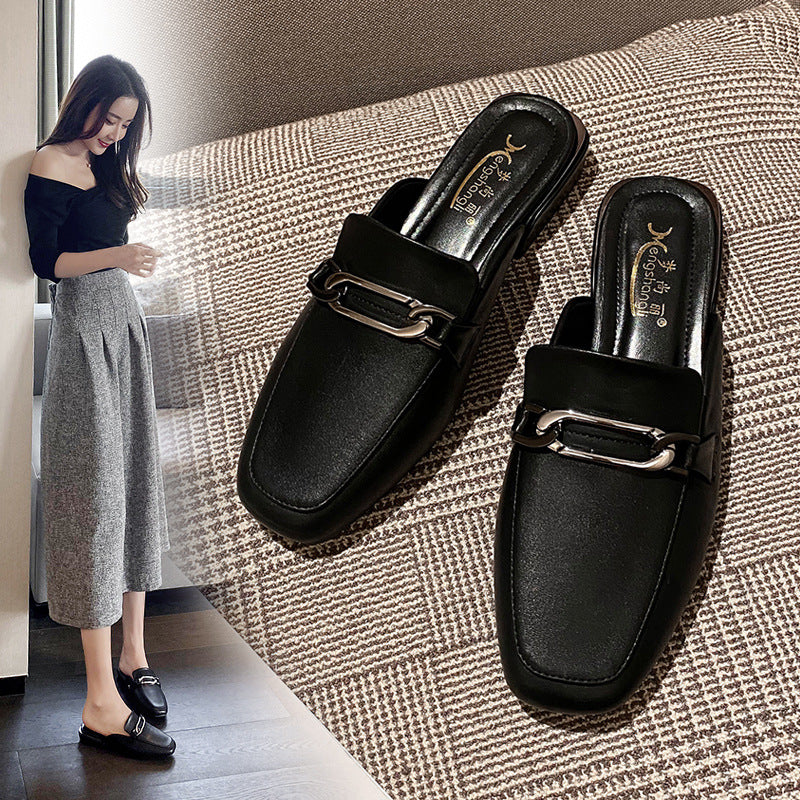 Baotou half slippers women's outerwear fashion 2023 new summer thick heel half slippers summer sandals flat women's trendy shoes