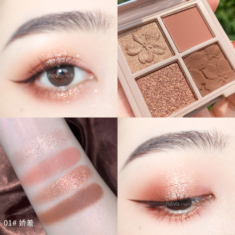 NOVO Sakura Story four-color eyeshadow palette for beginners, beginners, earth-tone daily light makeup eyeshadow palette