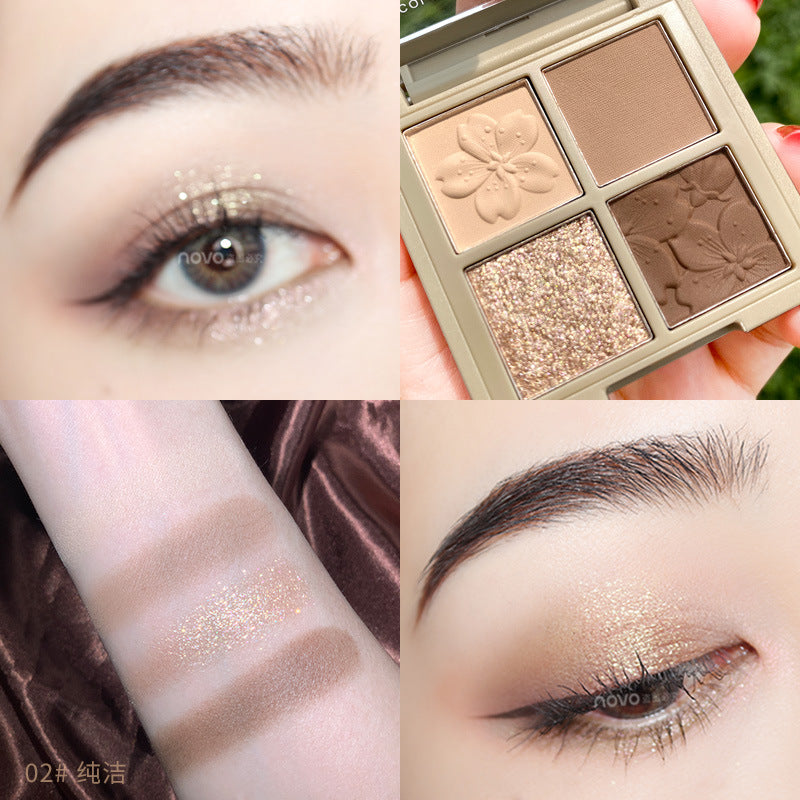 NOVO Sakura Story four-color eyeshadow palette for beginners, beginners, earth-tone daily light makeup eyeshadow palette