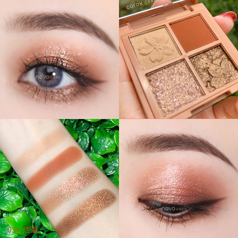 NOVO Sakura Story four-color eyeshadow palette for beginners, beginners, earth-tone daily light makeup eyeshadow palette