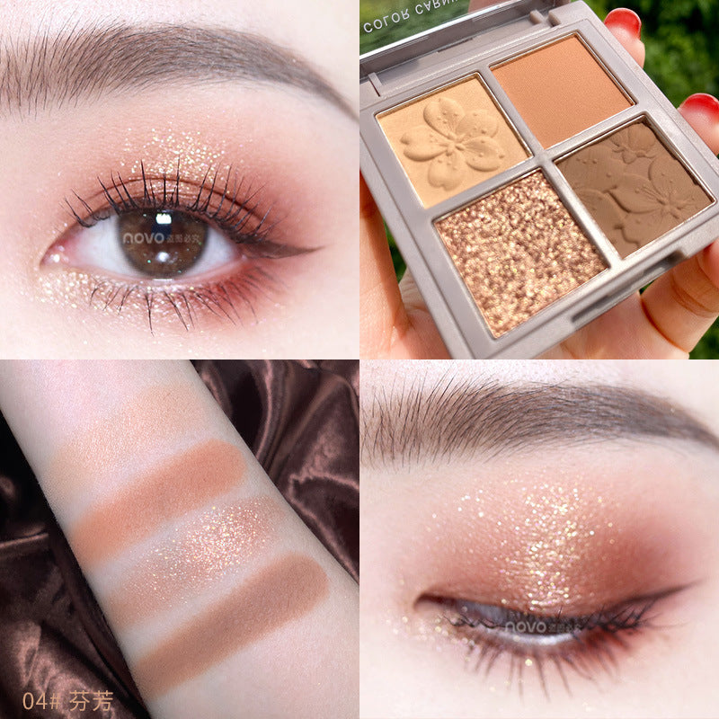NOVO Sakura Story four-color eyeshadow palette for beginners, beginners, earth-tone daily light makeup eyeshadow palette