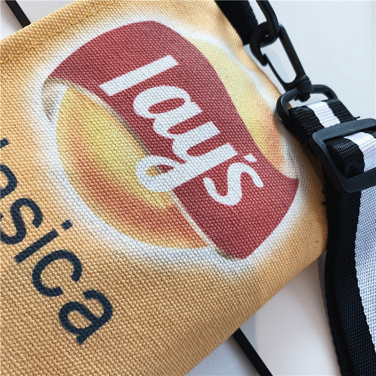 2020 New Funny Small Bag Women's Bag Versatile Potato Chips Personality Trendy Creative Lazy Style Cute Canvas Crossbody Bag