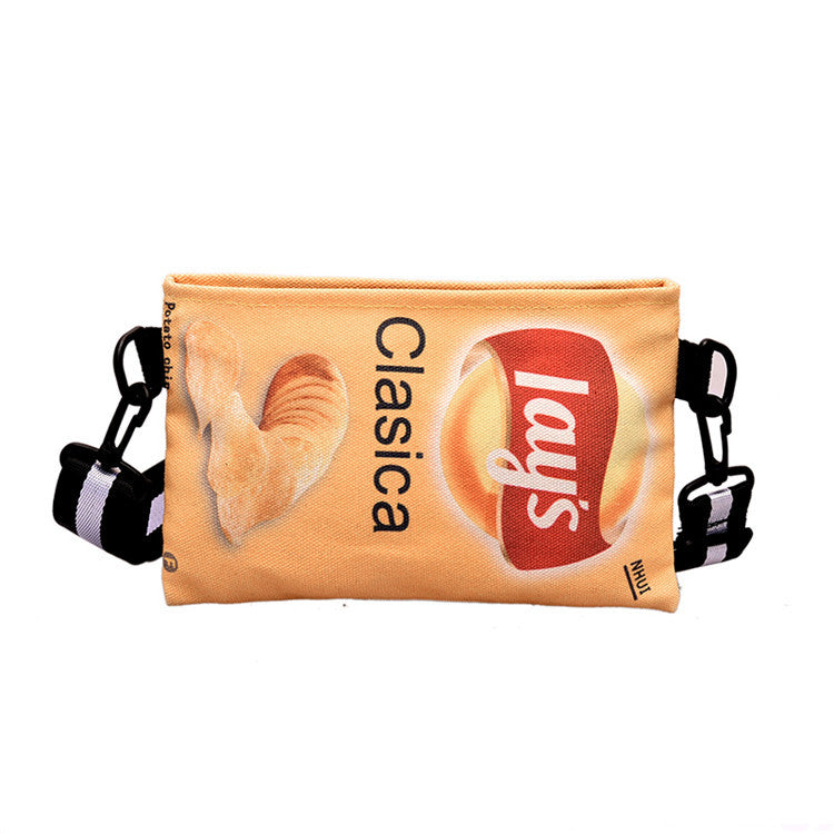 2020 New Funny Small Bag Women's Bag Versatile Potato Chips Personality Trendy Creative Lazy Style Cute Canvas Crossbody Bag