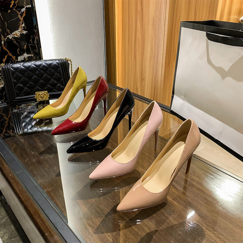 ZS111 nude color large size leather pointed toe ladies small fragrance style high heels single shoes women's shoes French style commuting summer stiletto