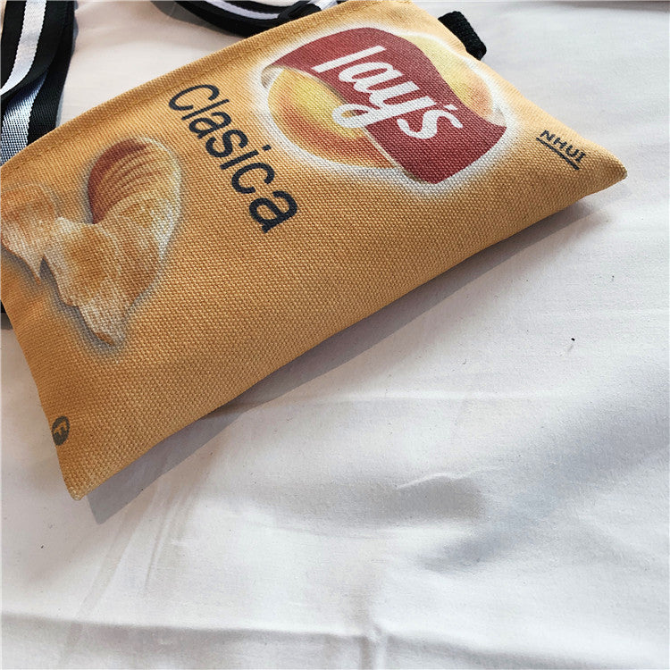 2020 New Funny Small Bag Women's Bag Versatile Potato Chips Personality Trendy Creative Lazy Style Cute Canvas Crossbody Bag