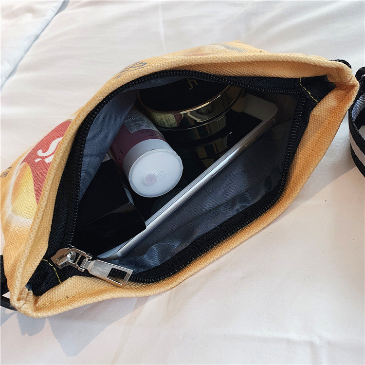 2020 New Funny Small Bag Women's Bag Versatile Potato Chips Personality Trendy Creative Lazy Style Cute Canvas Crossbody Bag