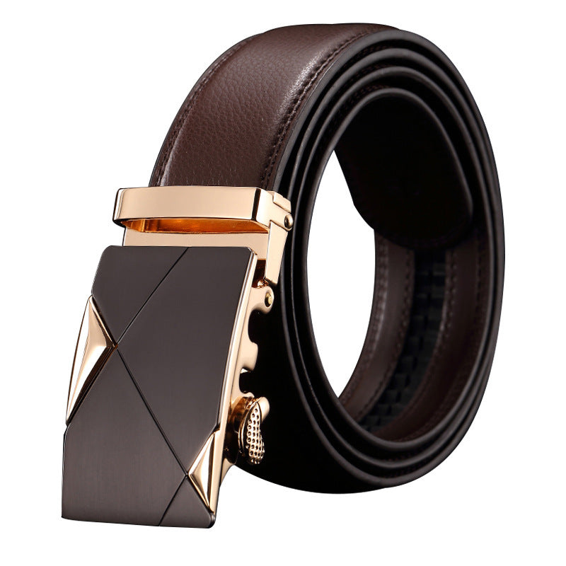 Belt men's genuine leather automatic buckle trousers belt for young and middle-aged students Korean version of the trendy business all-match pure cowhide belt for men