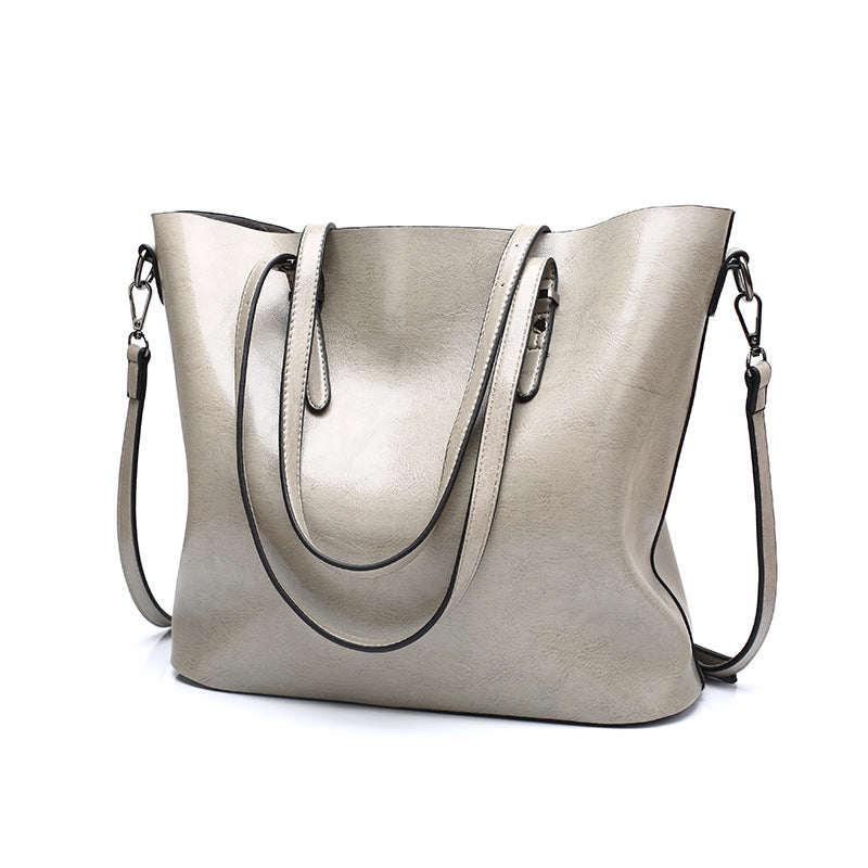 Cross-border new women's bag 2023 oil leather tote bag European and American fashion women's large bag single shoulder crossbody women's bag