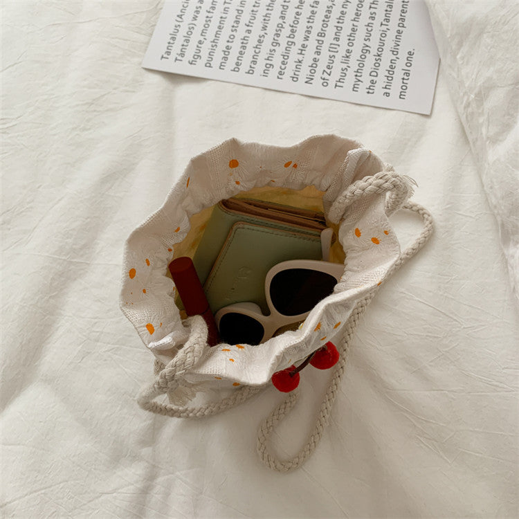 Summer small bag 2020 new crossbody bag female student ins forest style literary canvas bag single shoulder bucket bag trendy