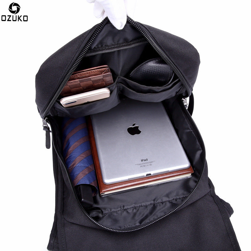 Ozuko New Backpack Male Student Backpack Oxford Cloth Waterproof Casual Large Capacity Computer Bag Logo